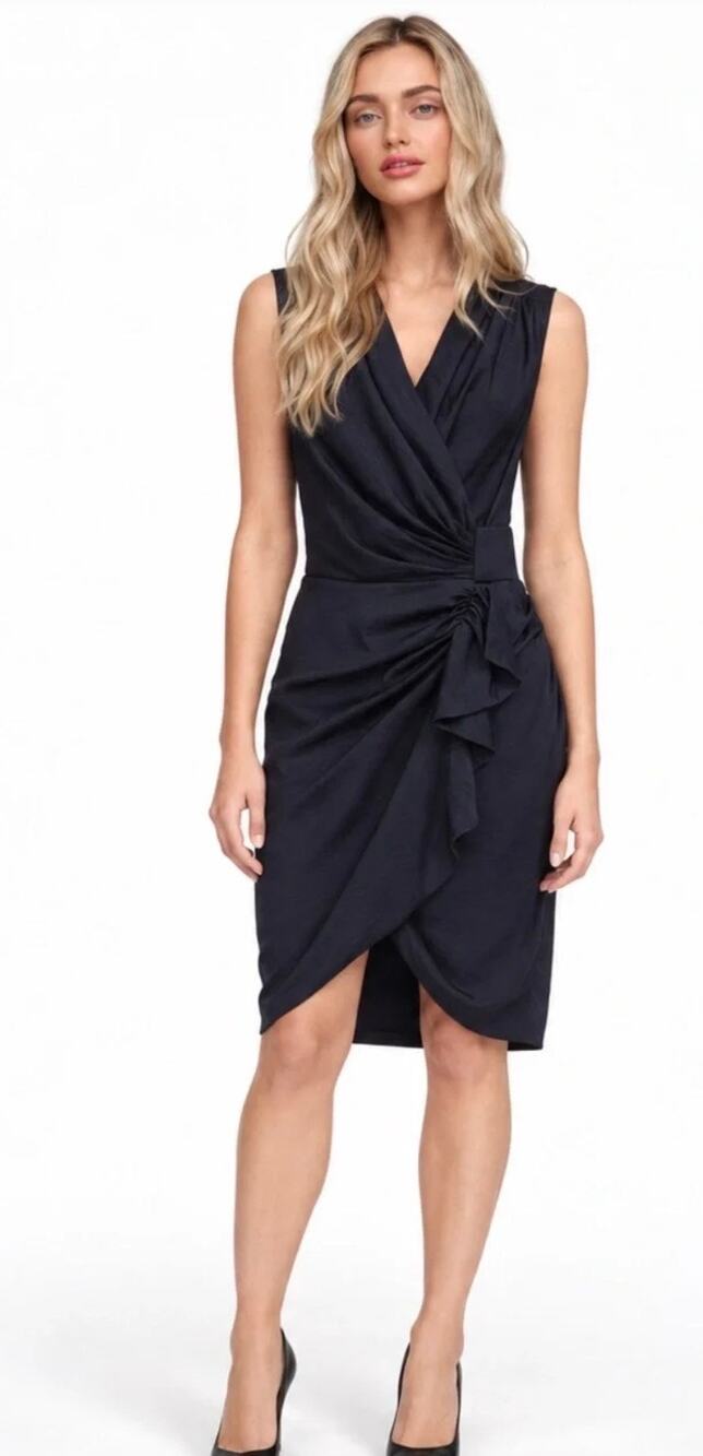 AllSaints Cancity Ruched Asymmetrical Mini Wrap Dress Deep Navy Size 2